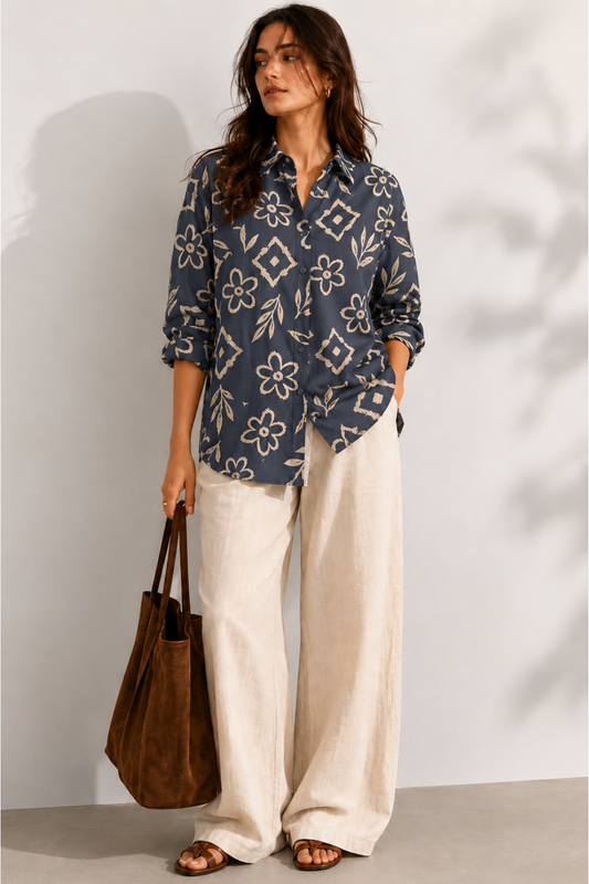 Viscose Printed Oversize Fit Norma Shirt