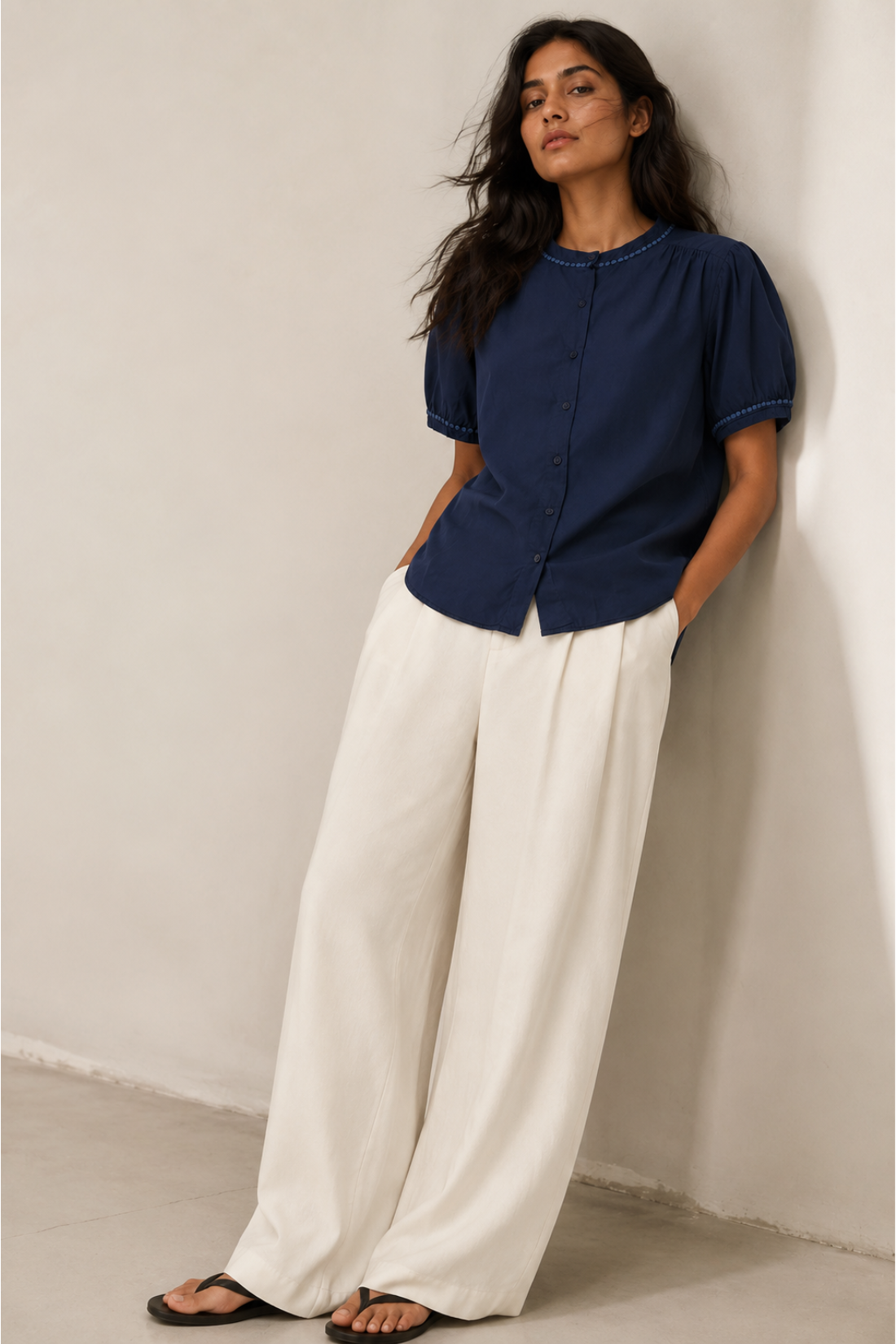 Twilight Meadow Trim Premium Cambric Cotton Blouse