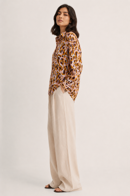 Oversized Cotton Dobby Shirt With Bold Abstract Loop Print