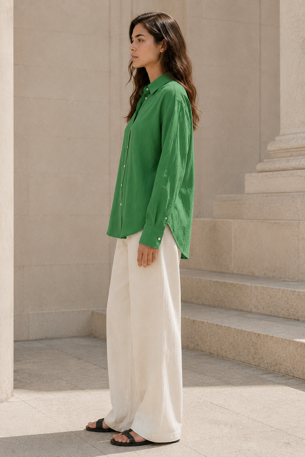 Emerald Green Double Cloth Relaxed Honest Shirt