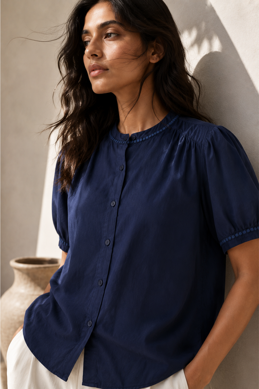 Twilight Meadow Trim Premium Cambric Cotton Blouse