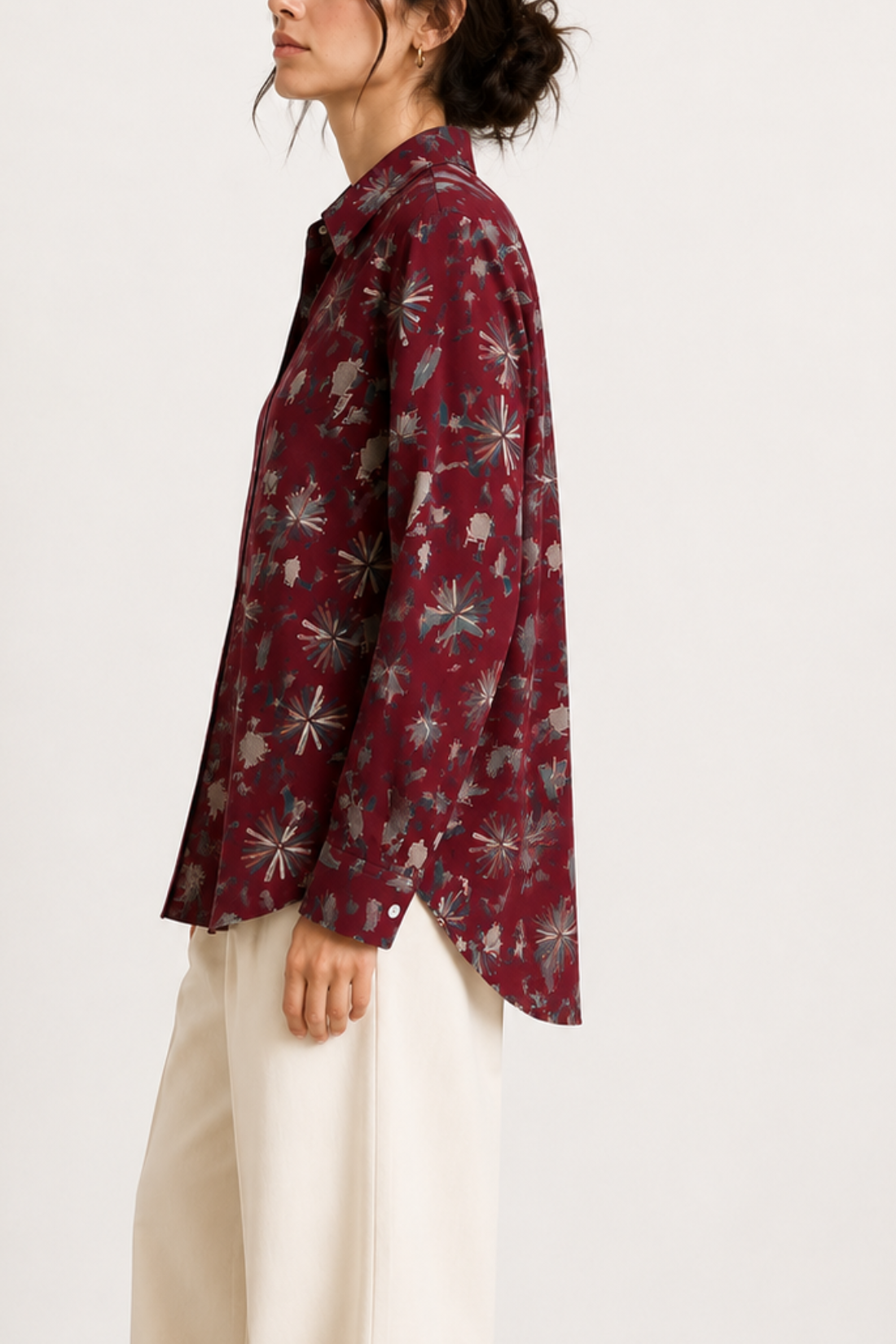 Viscose Printed Oversize Fit Rosy Shirt