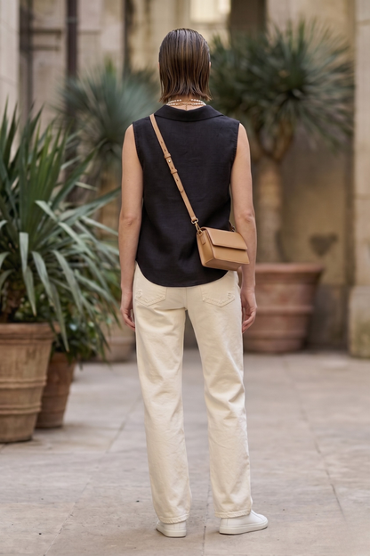 Black Cotton Sleeveless Top