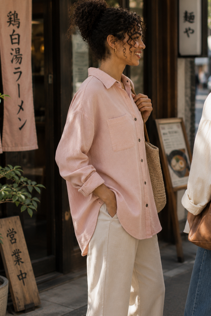 Dusty Pink Cotton double cloth Crinkle Oversized Shirt