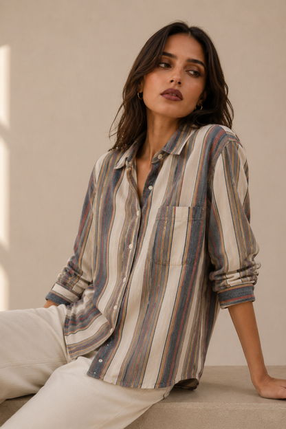 Cotton Regular Fit Multicolour Stripe  Shirt