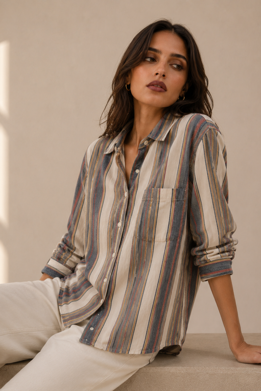 Cotton Regular Fit Multicolour Stripe  Shirt