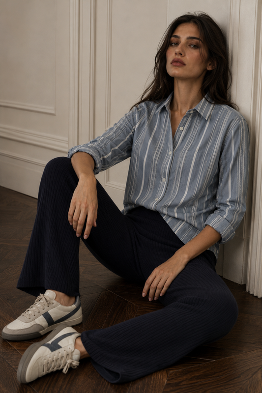 Grey Cotton Dobby Stripe Regular Fit Shirt