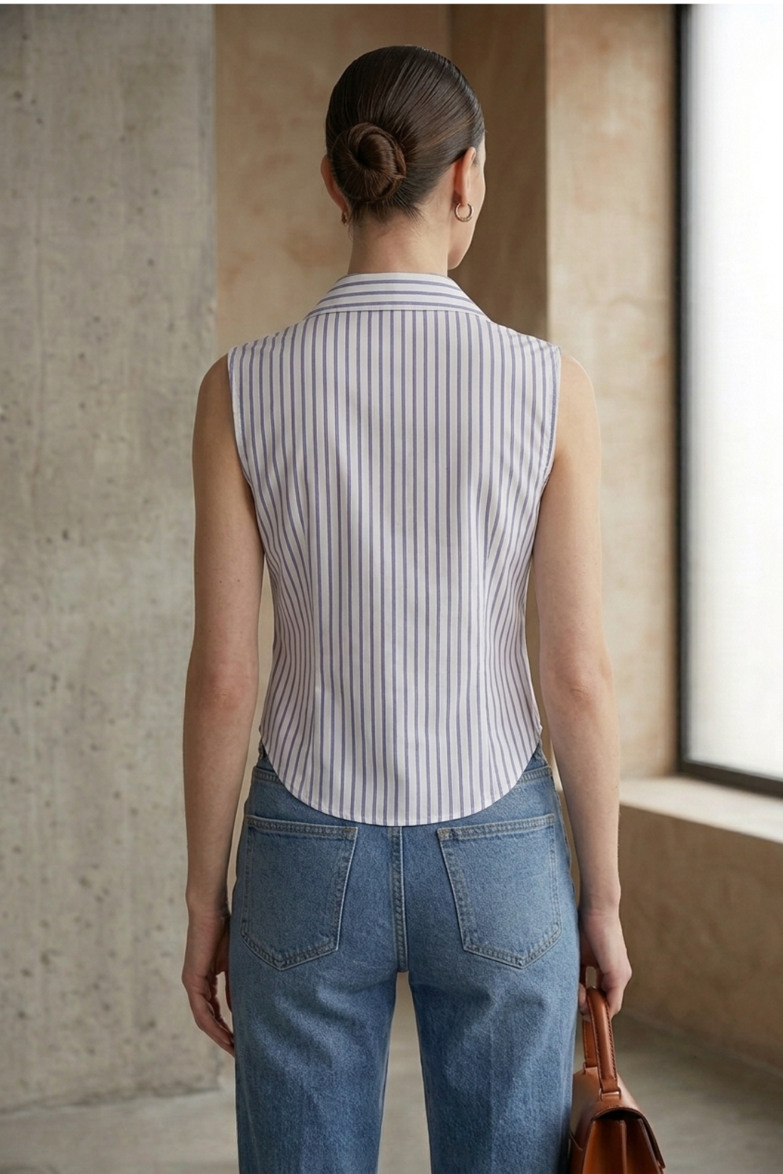 White Blue Stripe Sleeveless Shirt