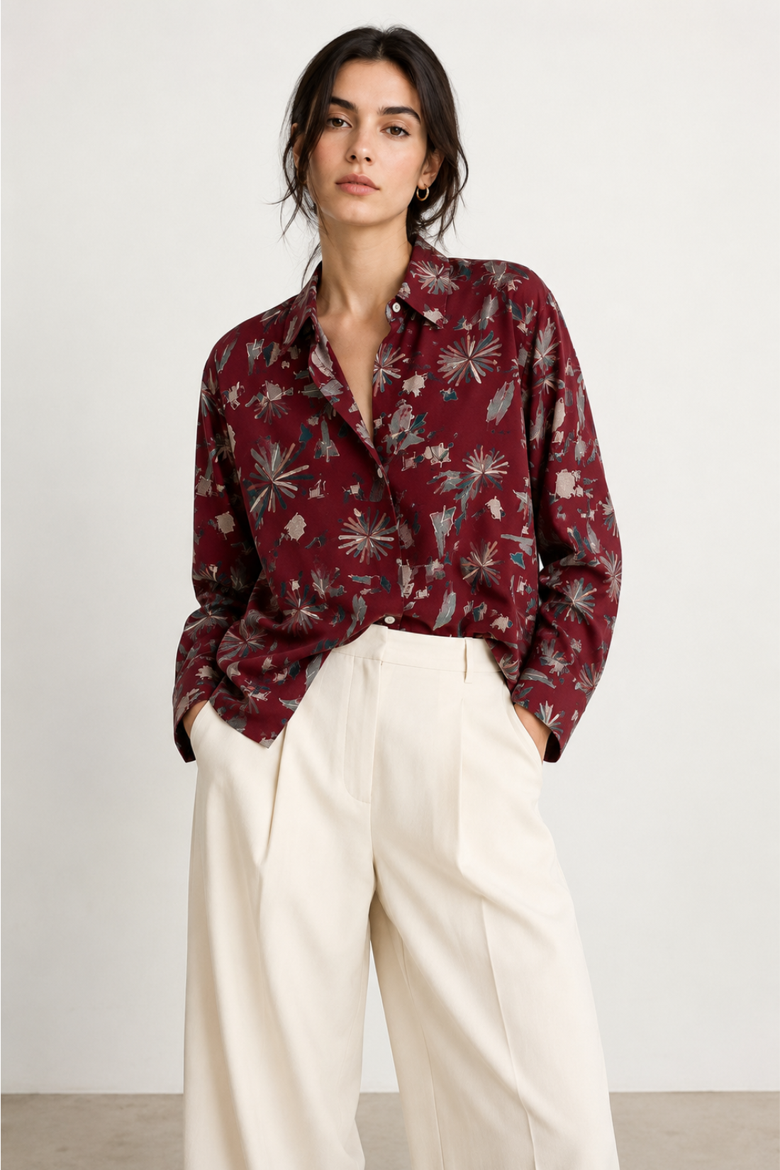 Viscose Printed Oversize Fit Rosy Shirt