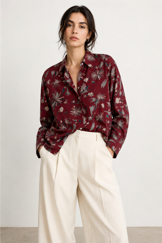 Viscose Printed Oversize Fit Rosy Shirt