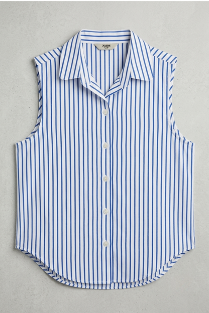 White Blue Stripe Sleeveless Shirt