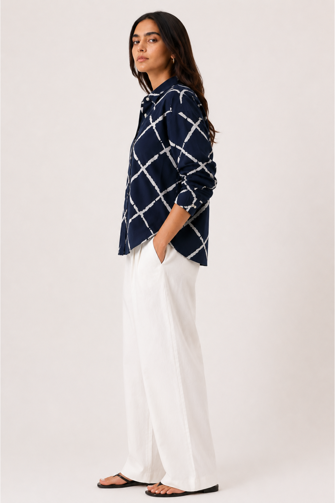 Viscose Abstract Printed Oversize Fit Neel Grid Shirt
