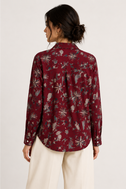 Viscose Printed Oversize Fit Rosy Shirt