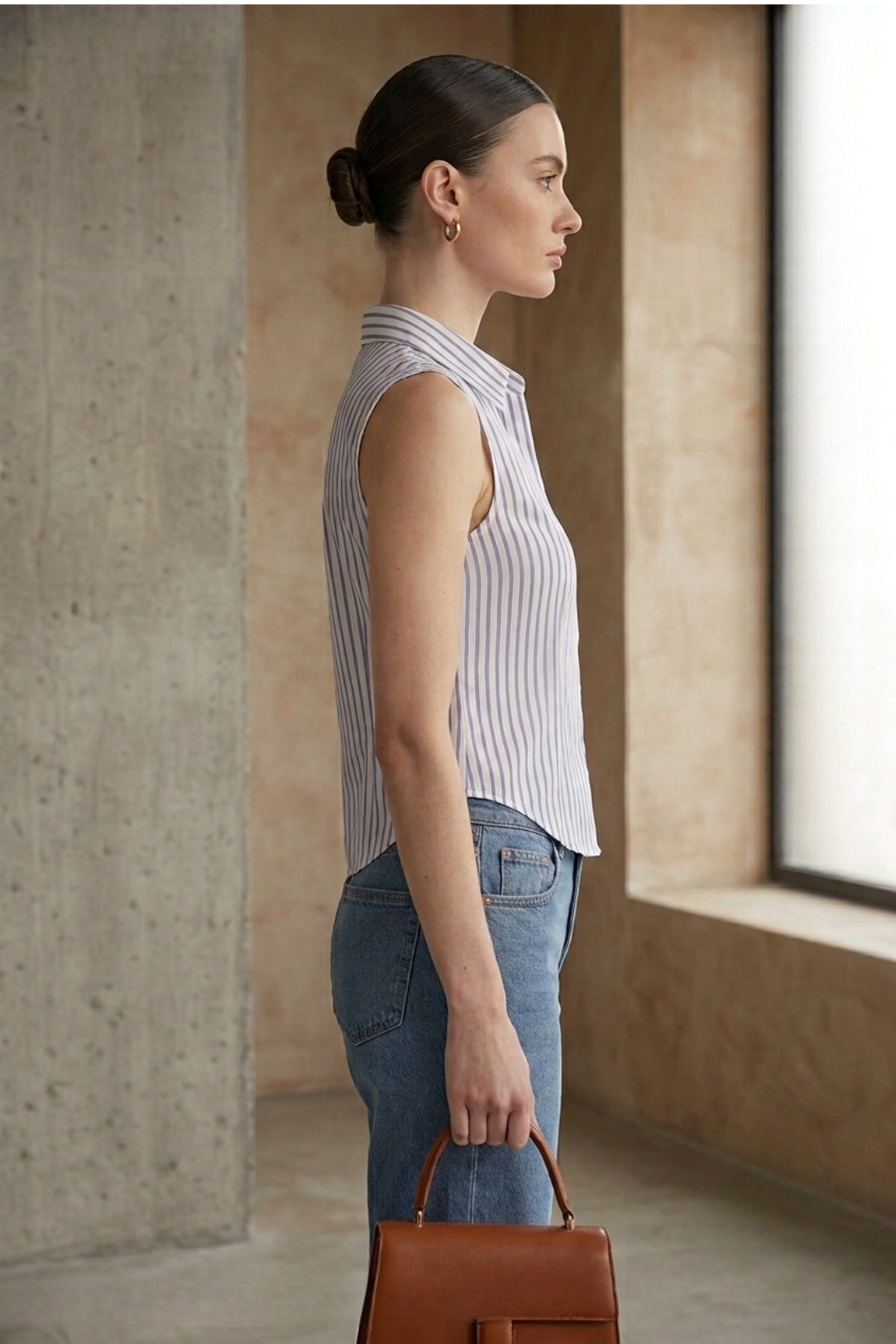 White Blue Stripe Sleeveless Shirt