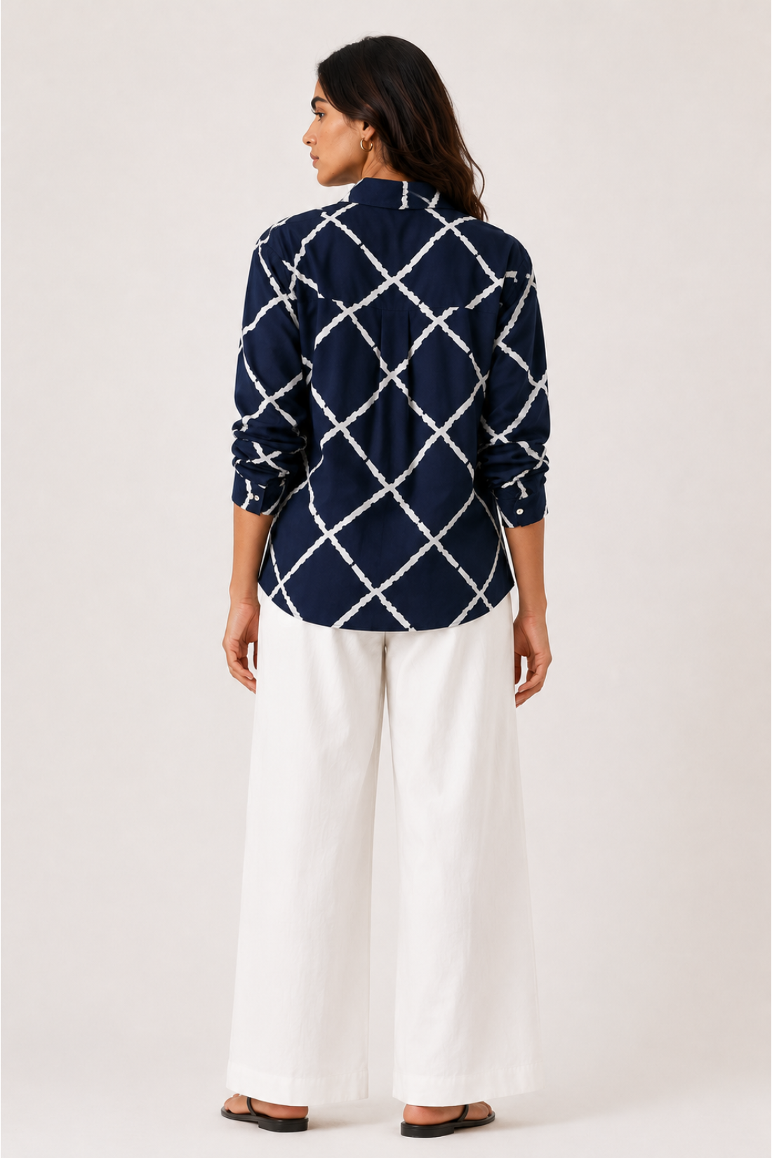 Viscose Abstract Printed Oversize Fit Neel Grid Shirt