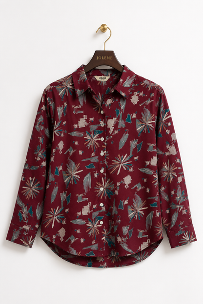 Viscose Printed Oversize Fit Rosy Shirt