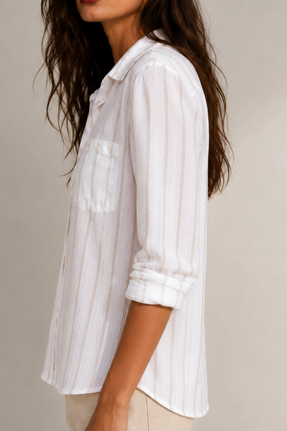 Cotton Cream Stripe Regular Fit Shirt