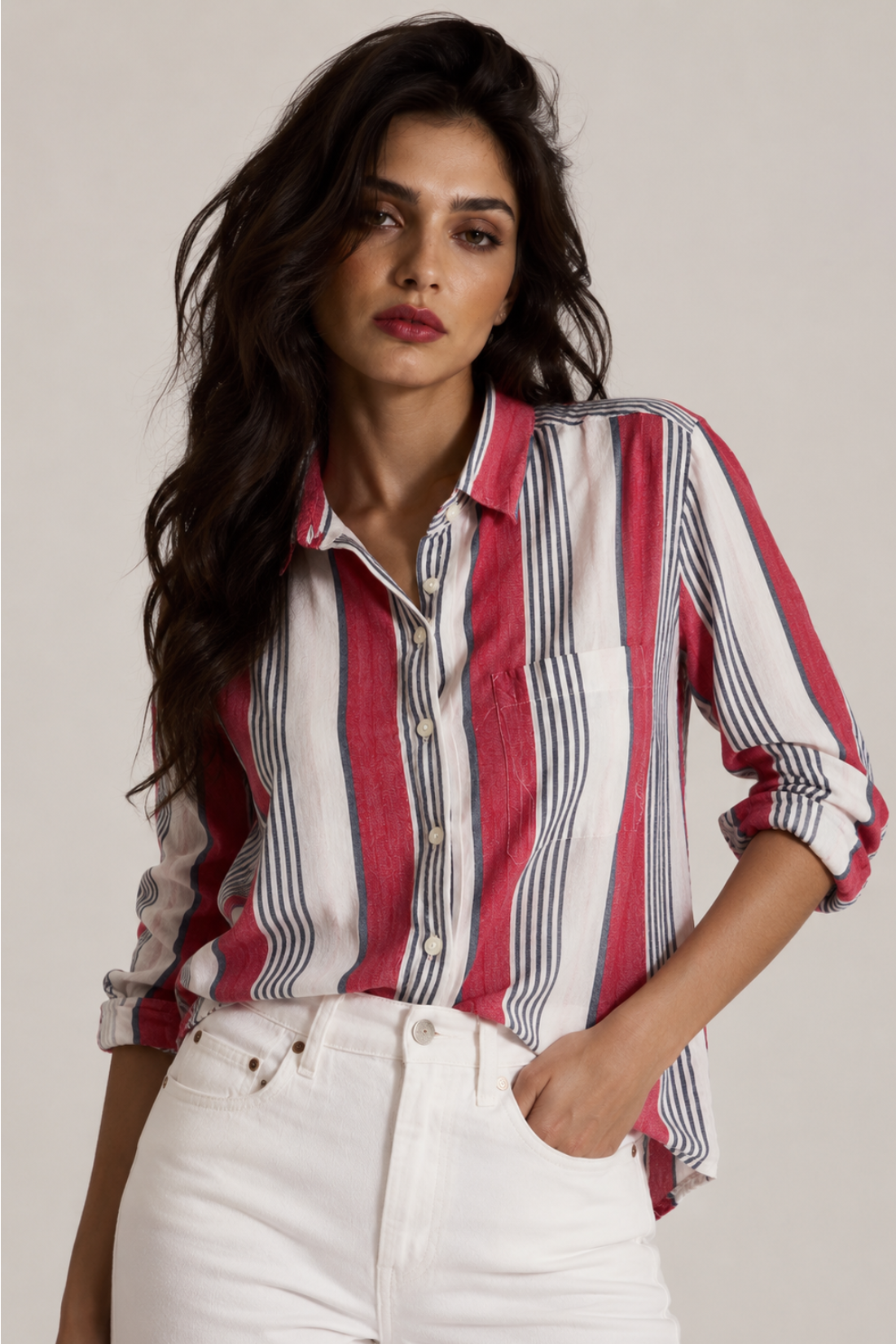 Red Stripe Cotton Regular Fit Shirt