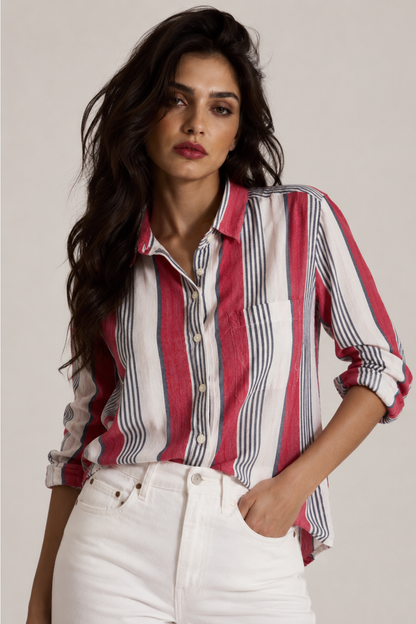 Red Stripe Cotton Regular Fit Shirt