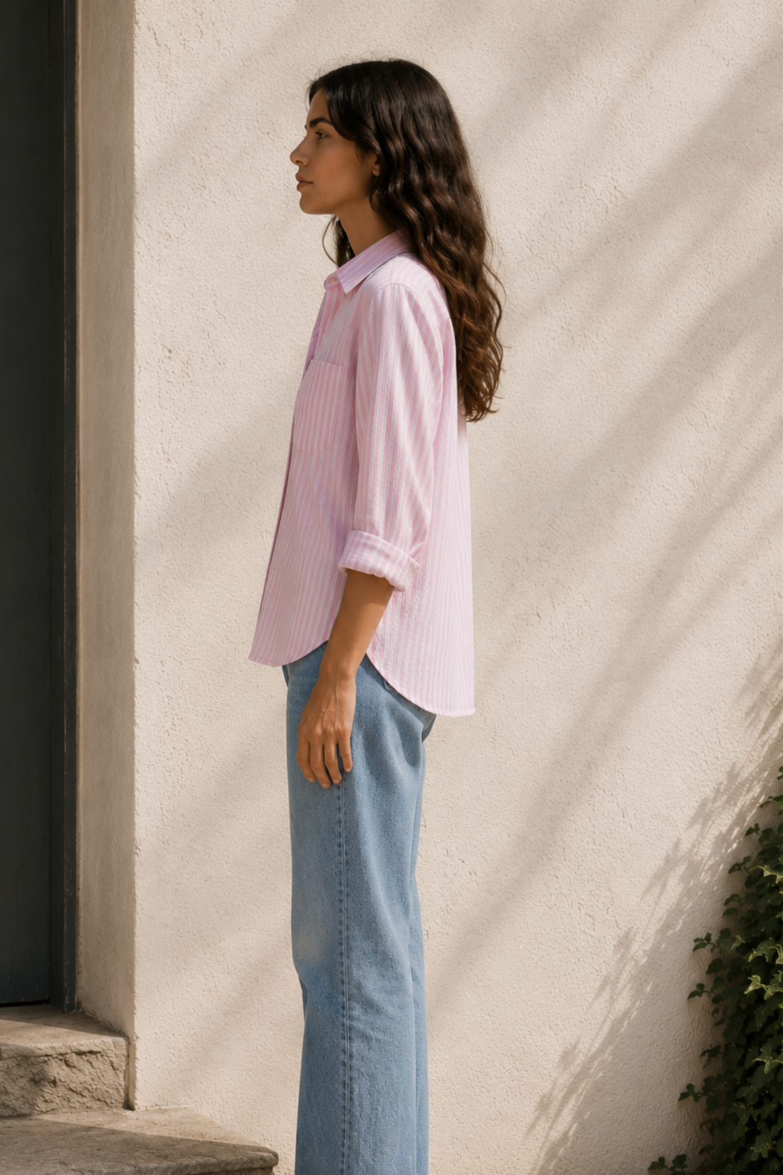 Pink Cotton Seersucker Striped Regular Fit Shirt