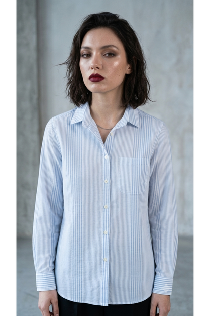 Blue Mixed Stripe Cotton Button Down Regular Fit Shirt