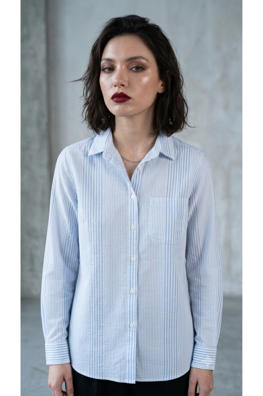 Blue Mixed Stripe Cotton Button Down Regular Fit Shirt