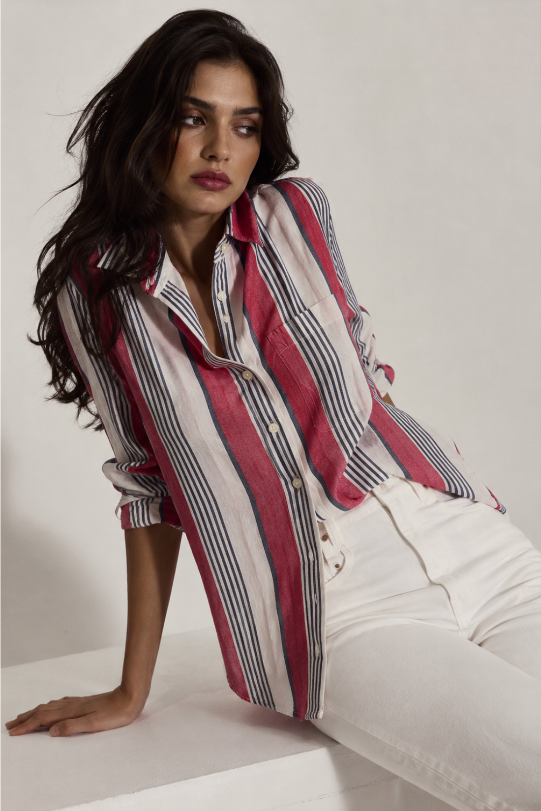 Red Stripe Cotton Regular Fit Shirt
