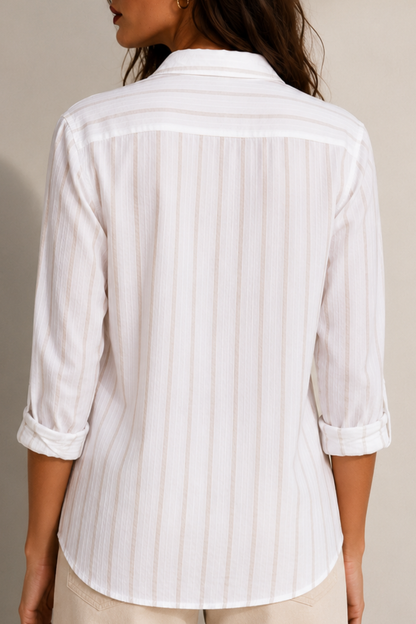 Cotton Cream Stripe Regular Fit Shirt