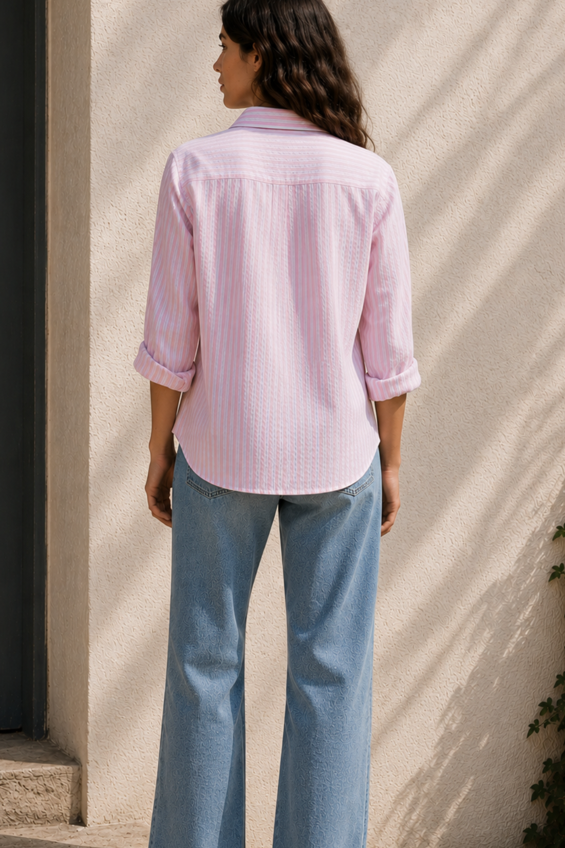 Pink Cotton Seersucker Striped Regular Fit Shirt