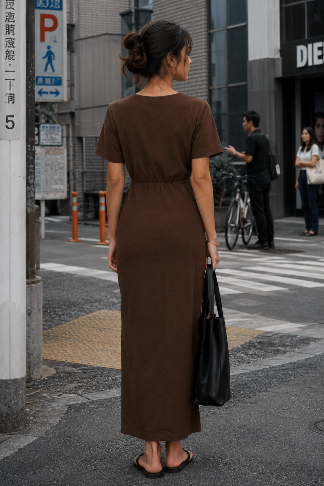 Cleo Linen Slit Dress in Espresso
