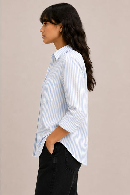 Jolene Woman Blue & White Seersucker Striped Shirt