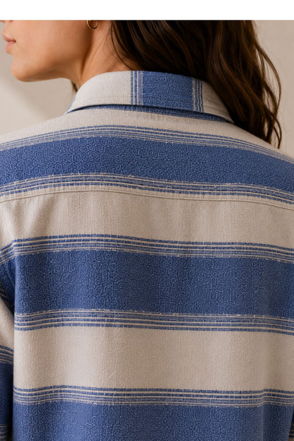 Jolene Marina Blue Striped Button Down Regular Fit Shirt