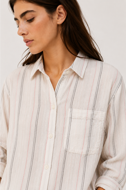 Jolene Amalfi White Striped Button Down Shirt