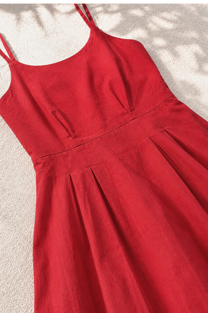 Mira Linen V-Neck Dress in Merlot