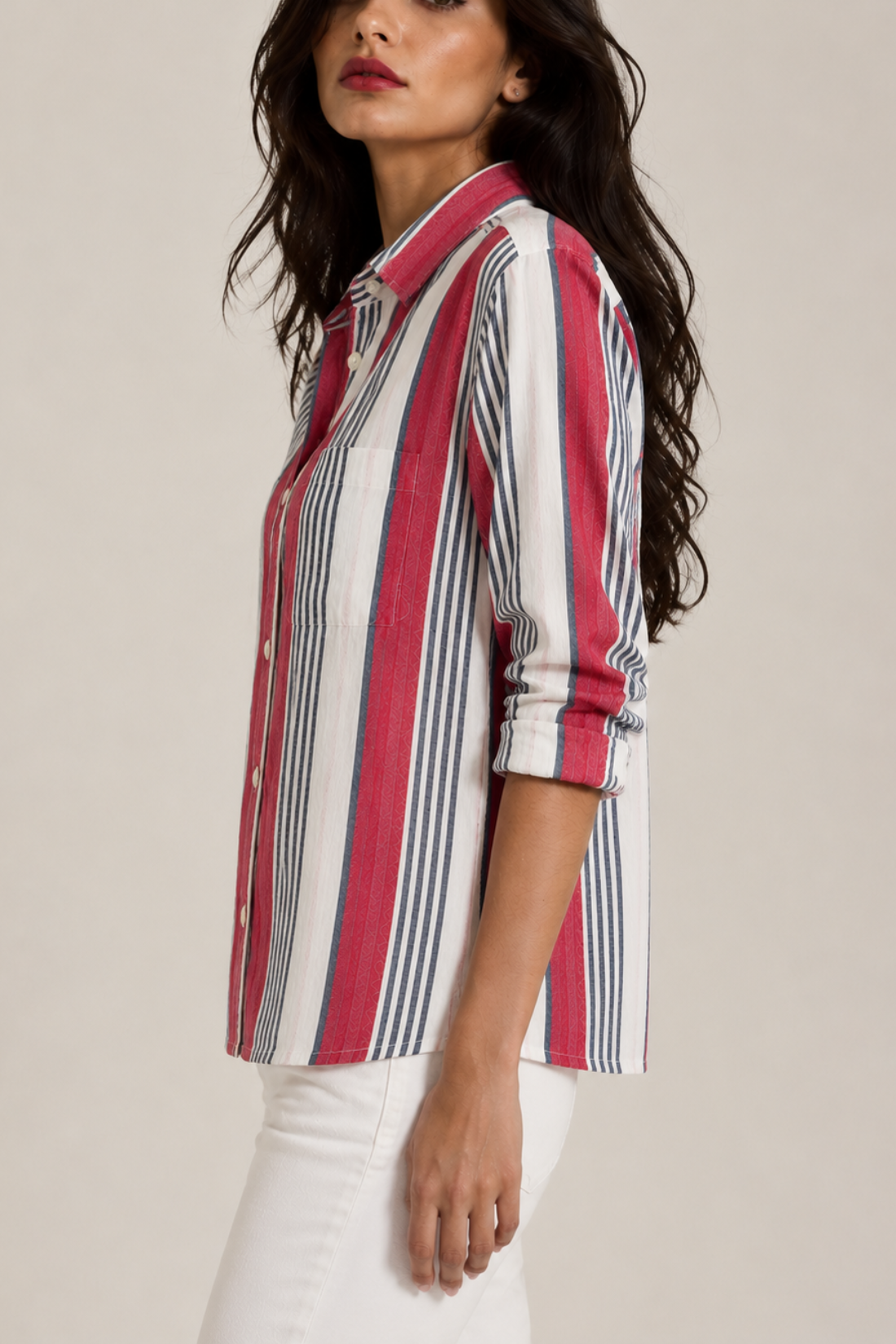 Red Stripe Cotton Regular Fit Shirt
