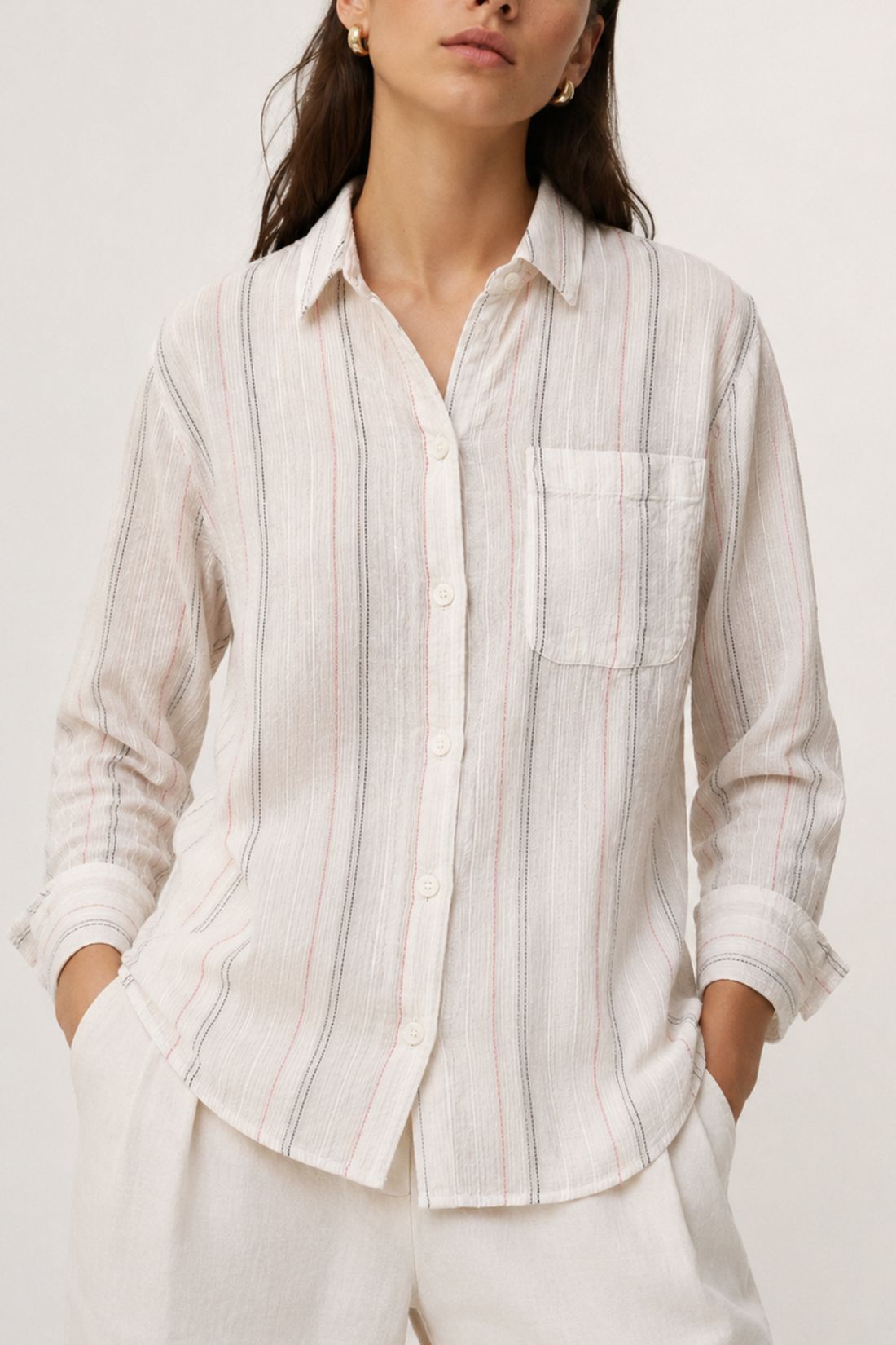 Jolene Amalfi White Striped Button Down Shirt