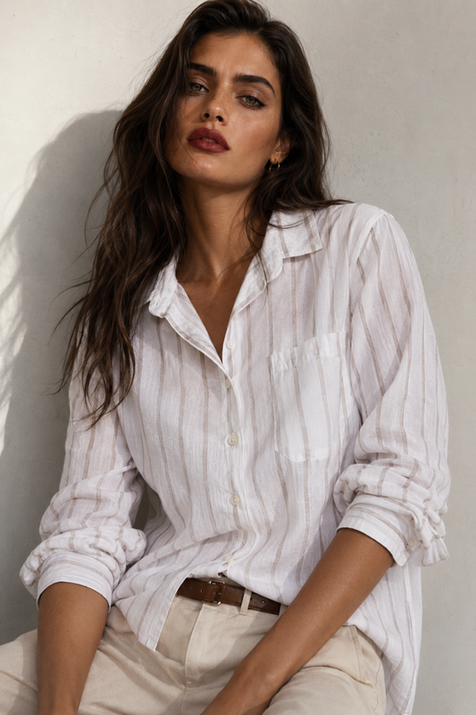 Cotton Cream Stripe Regular Fit Shirt