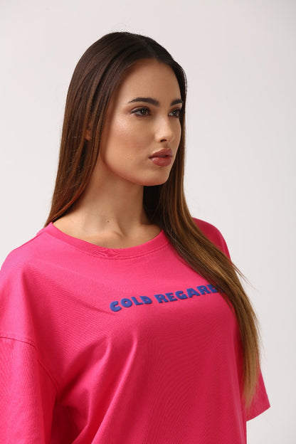 Pink "Cold Regards" Oversized Printed Puff Tee