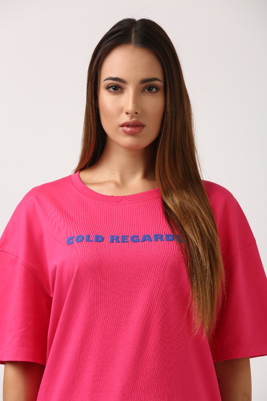 Pink "Cold Regards" Oversized Printed Puff Tee