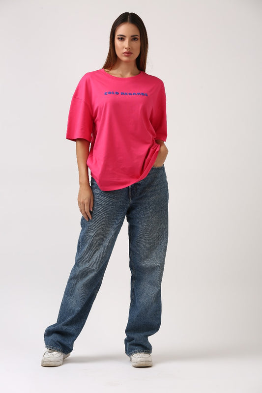 Pink "Cold Regards" Oversized Printed Puff Tee