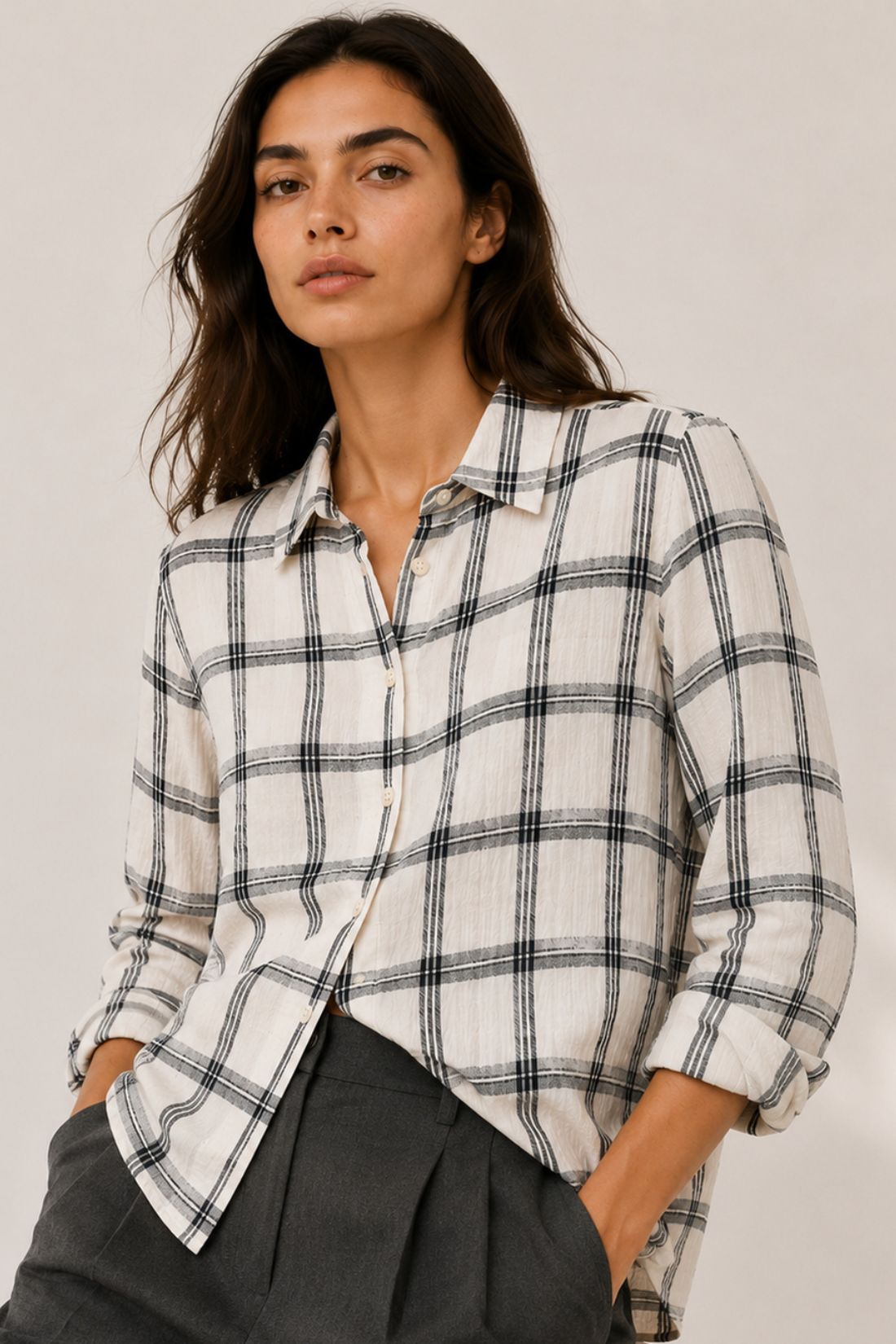 Jolene Crosstown Black Checked Regular Fit Button Down Shirt