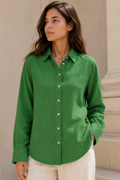 Emerald Green Double Cloth Relaxed Honest Shirt