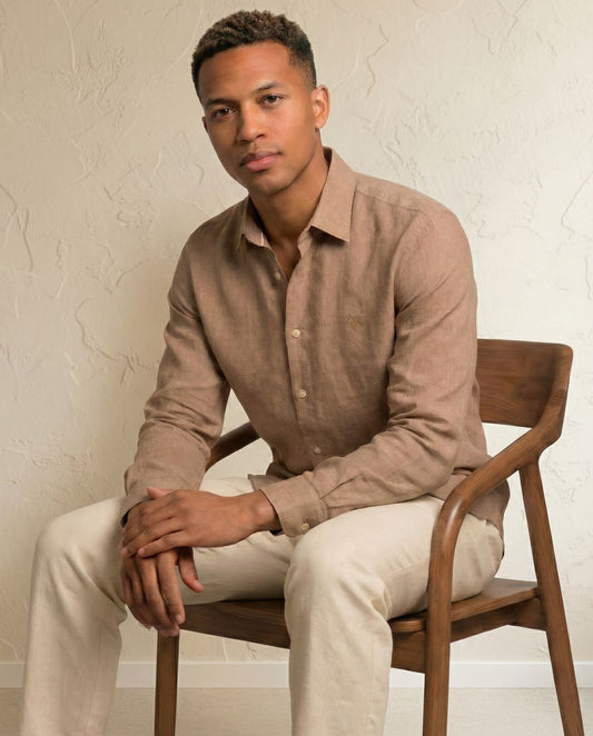 Soft Marl Cotton Taupe Full Sleeve Men's Shirt