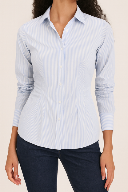 Fitted Stripe Blue Cotton Shirt