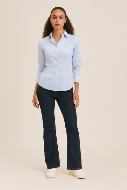 Fitted Stripe Blue Cotton Shirt