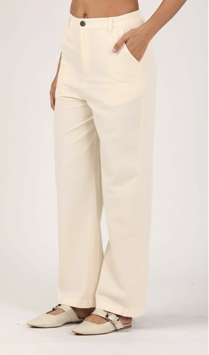 Ivory linen wide leg pant