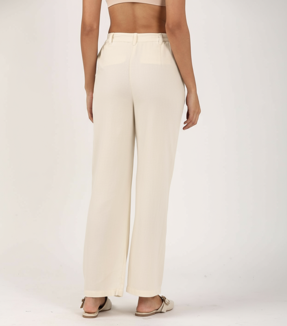Ivory linen wide leg pant