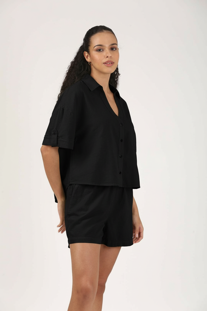 Black relaxed Linen Shorts