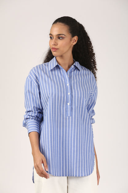Azure Lines Cotton Popover Shirt