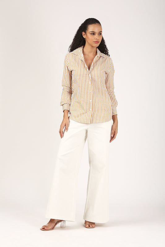 Caramel Stripe Cotton Shirt